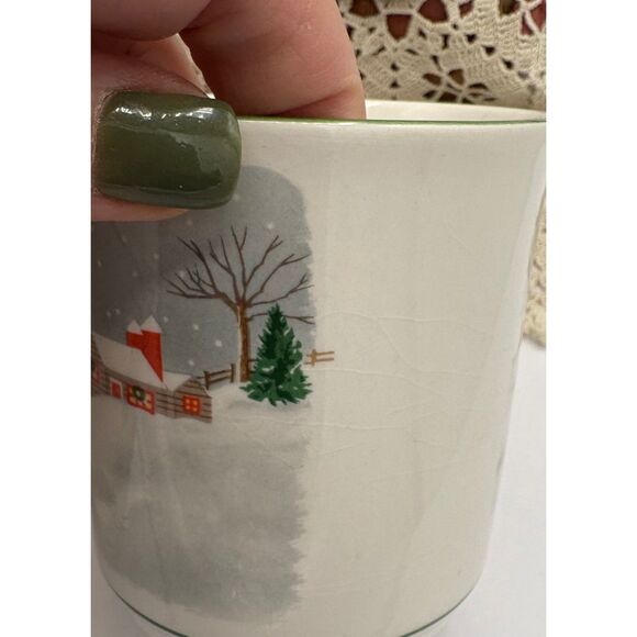 Set of Four Vintage SANGO Christmas Mugs Silent Night Holiday Ice Skaters Snow - Picture 7 of 9